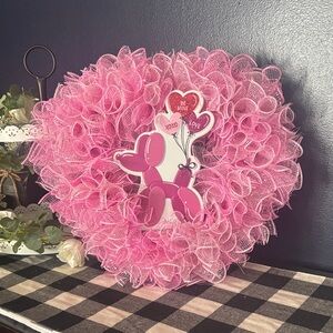 Handcrafted Pink Heart Balloon Dog Wreath